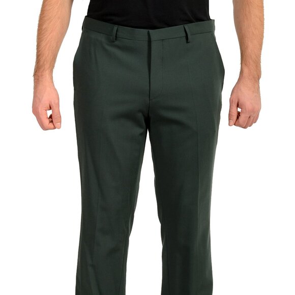 Hugo Boss Men's "Hesten232X" Extra Slim Fit Green Wool Dress Pants US 38R IT 54 - Picture 1 of 5